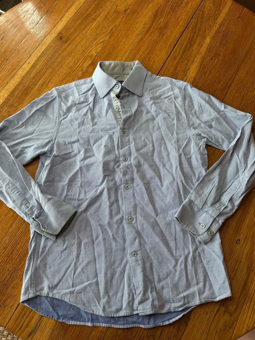 Hart Schaffner Marx Button Down Shirt Size M Blue Check Long Sleeve Cotton